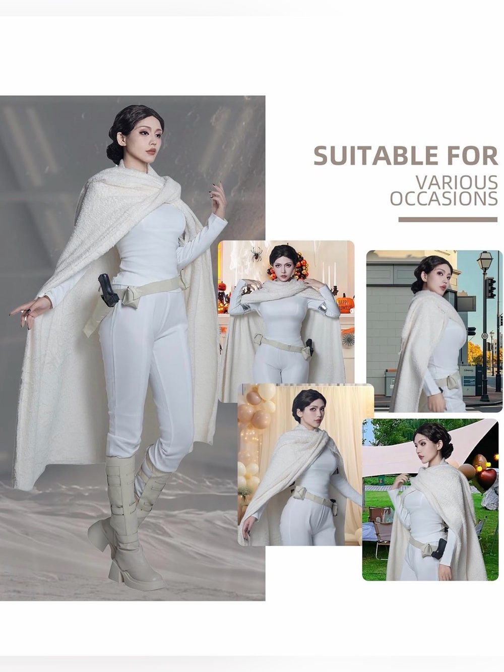 🪐Adult Star Wars Padme’ Small White Two-Piece Top & Legging Set w/ Accessories - Picture 10 of 15